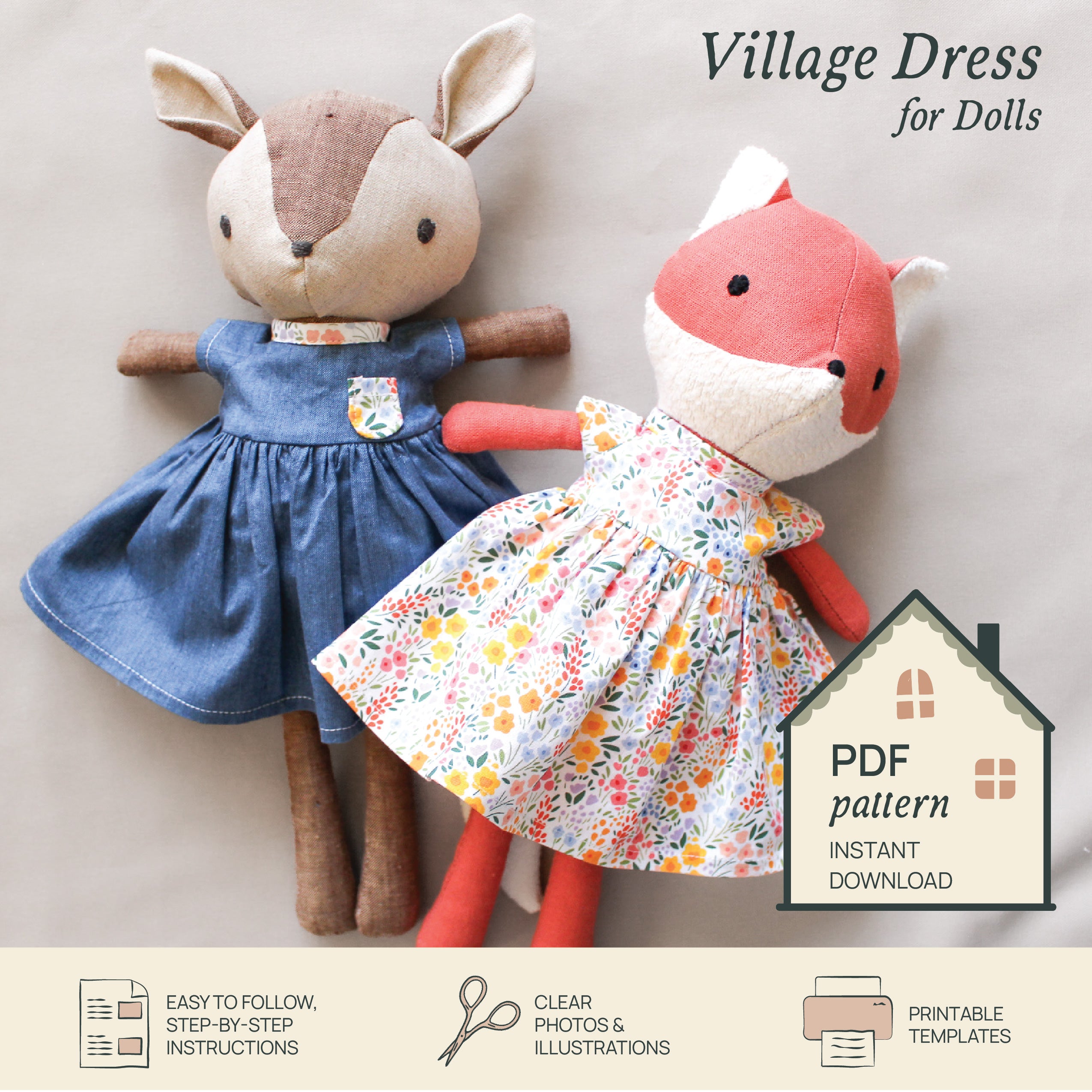 Village Dress for Dolls - Digital Download Sewing Pattern