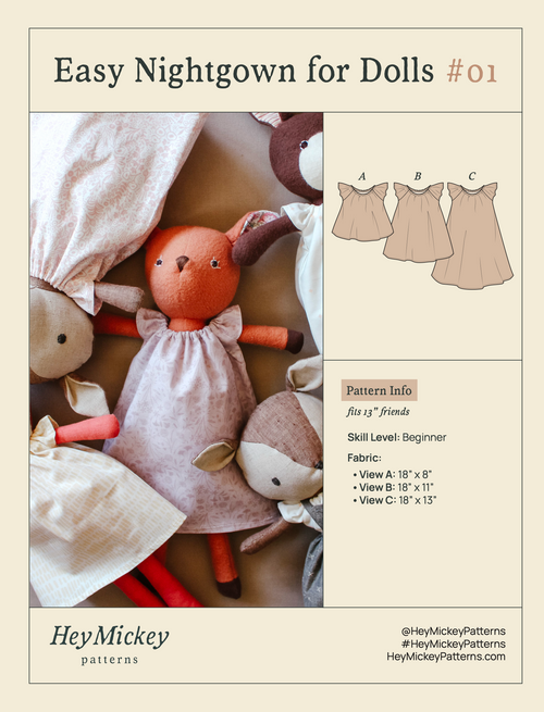 Easy Nightgown For Dolls - Digital Download Sewing Pattern