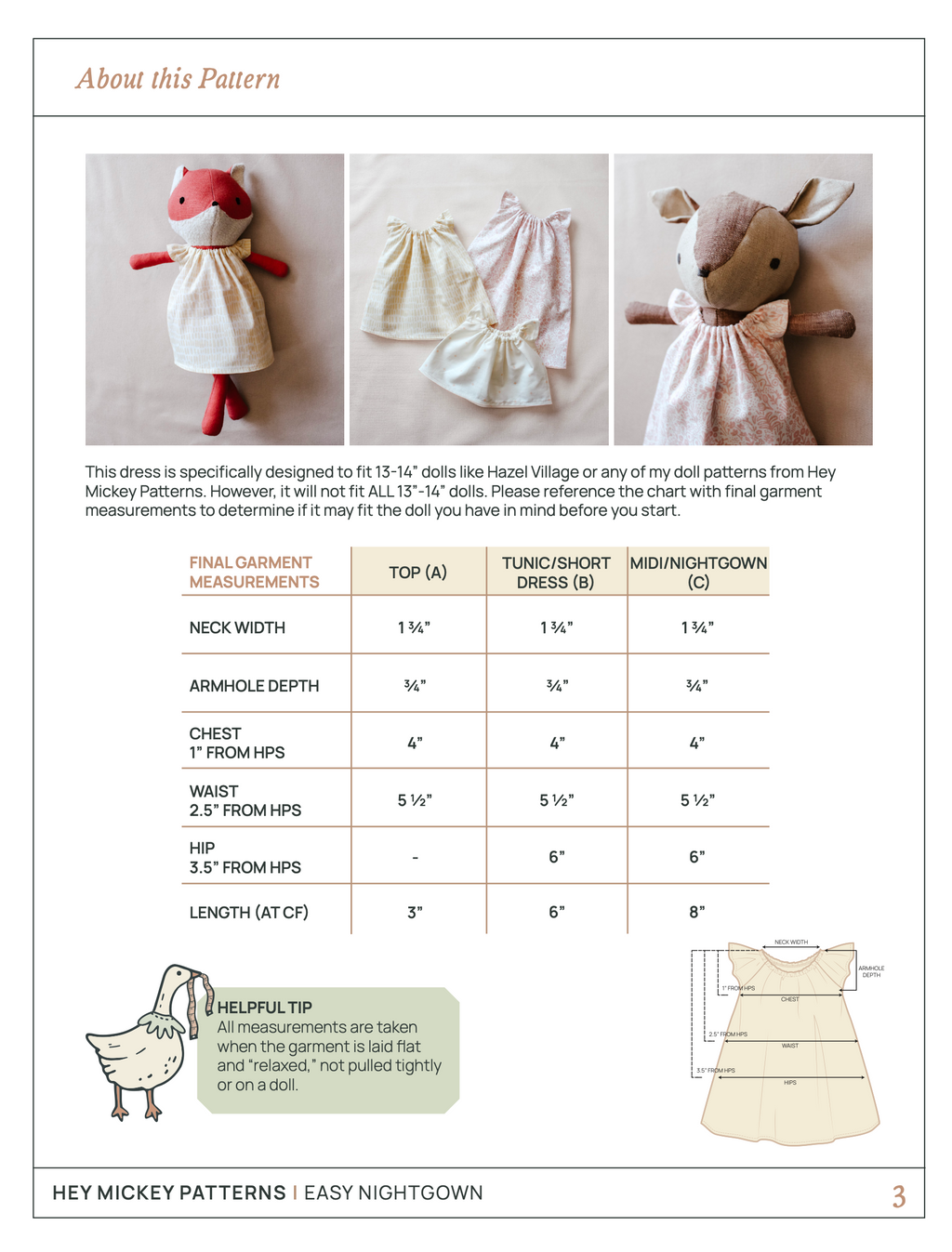 Easy Nightgown For Dolls - Digital Download Sewing Pattern