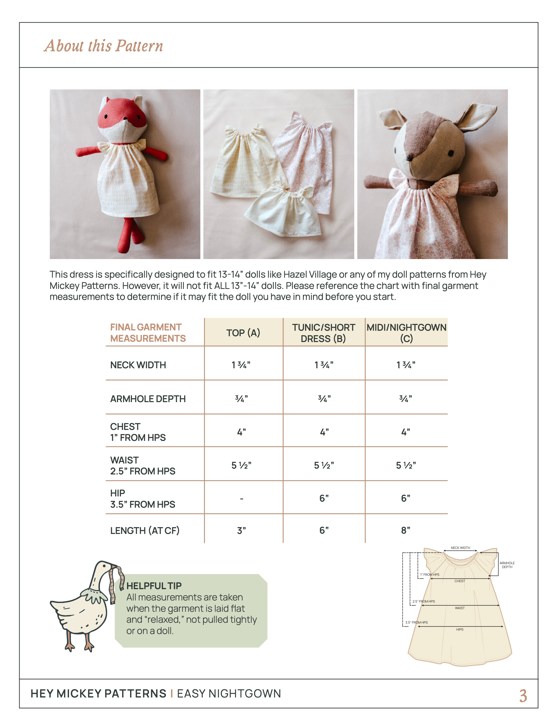 Easy Nightgown For Dolls - Digital Download Sewing Pattern