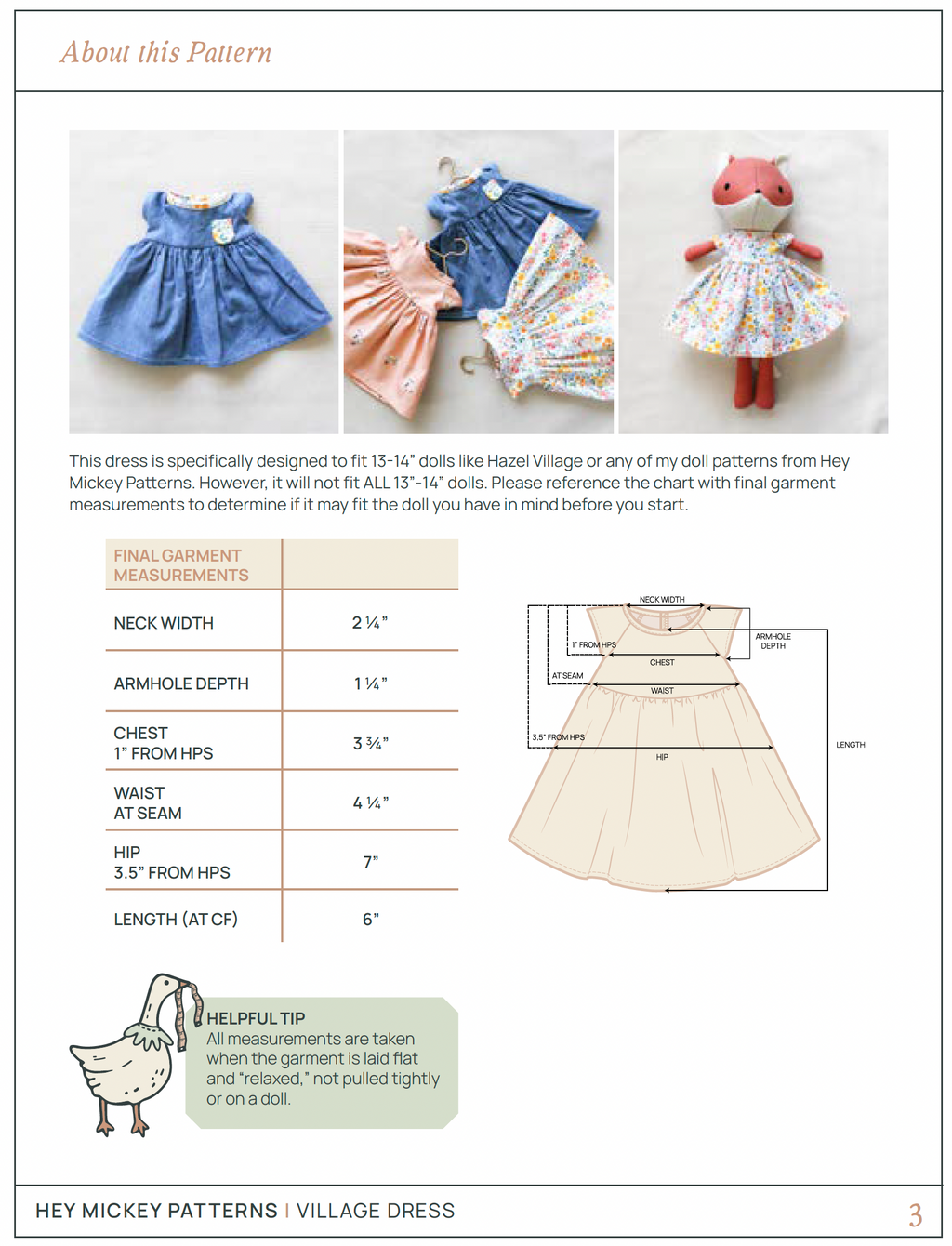 Village Dress for Dolls - Digital Download Sewing Pattern