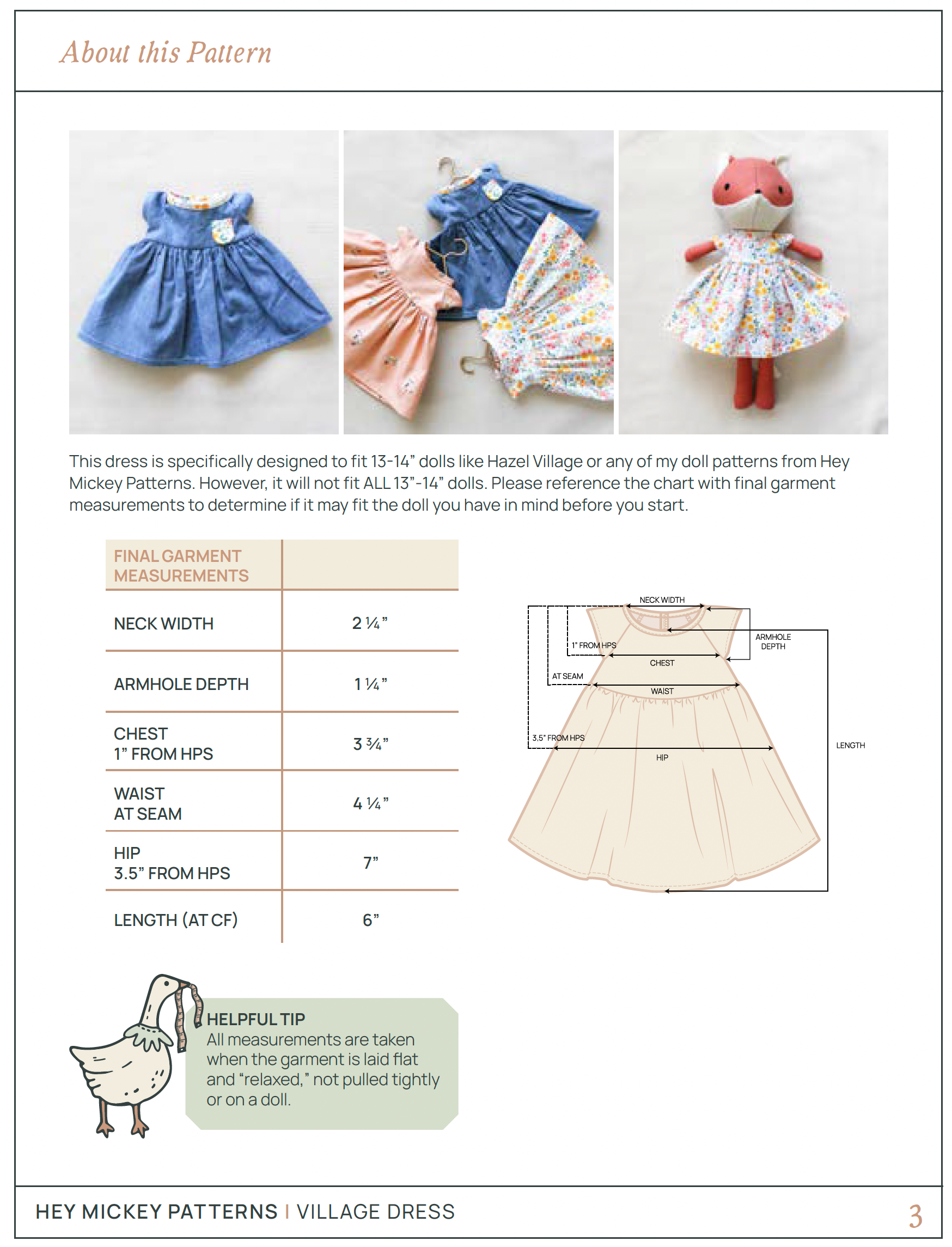 Village Dress for Dolls - Digital Download Sewing Pattern